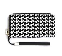 FodPand Houndstooth Black Long Wallet Multi-card Slot Wallet Large Capacity Long Purse Zip Wristlet Purse,Women Men
