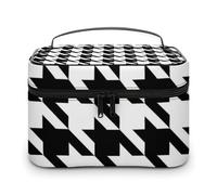 FodPand Houndstooth Black Makeup Bag,Portable Large Capacity Travel Cosmetic Bag Adjustable Lightweight Hand-held Makeup Box for Women Daily Use