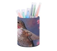 FodPand Humming Birds With Pink Pen Holder Round PU Leather Desk Organizer with Waterproof Design Makeup Brush Cup & Office Supply Storage for Home Office Dorm Desktop Organization