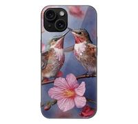 FodPand Humming Birds with Pink Phone Case for iPhone 15 Tempered Glass Hard Phone Protective Cover Anti-Scratch Shockproof Minimalist Aesthetic Case for Women & Men