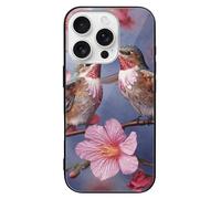 FodPand Humming Birds with Pink Phone Case for iPhone 16 Tempered Glass Hard Phone Protective Cover Anti-Scratch Shockproof Minimalist Aesthetic Case for Women & Men