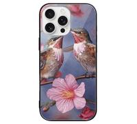 FodPand Humming Birds with Pink Phone Case for iPhone 16 Tempered Glass Hard Phone Protective Cover Anti-Scratch Shockproof Minimalist Aesthetic Case for Women & Men