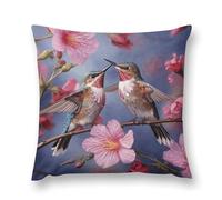 FodPand Humming Birds with Pink Throw Pillow Covers 18 "x18 Decorative Plush Pillowcase with Hidden Zipper Double-Sided Boho Farmhouse Cushion Case for Sofa Bed Chair, Holiday Decor, Home Gift