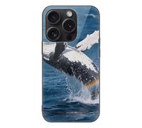 FodPand Humpback Whale Breach Phone Case for iPhone 15 Tempered Glass Hard Phone Protective Cover Anti-Scratch Shockproof Minimalist Aesthetic Case for Women & Men Black