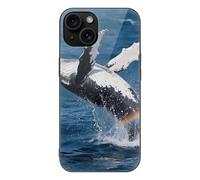 FodPand Humpback Whale Breach Phone Case for iPhone 15 Tempered Glass Hard Phone Protective Cover Anti-Scratch Shockproof Minimalist Aesthetic Case for Women & Men Black