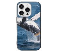 FodPand Humpback Whale Breach Phone Case for iPhone 16 Tempered Glass Hard Phone Protective Cover Anti-Scratch Shockproof Minimalist Aesthetic Case for Women & Men Black