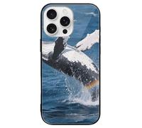 FodPand Humpback Whale Breach Phone Case for iPhone 16 Tempered Glass Hard Phone Protective Cover Anti-Scratch Shockproof Minimalist Aesthetic Case for Women & Men Black
