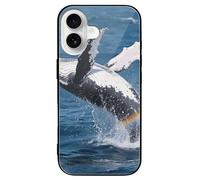 FodPand Humpback Whale Breach Phone Case for iPhone 16 Tempered Glass Hard Phone Protective Cover Anti-Scratch Shockproof Minimalist Aesthetic Case for Women & Men Black