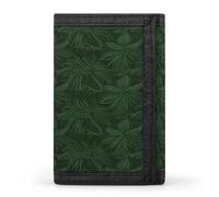 FodPand Hunter Green Floral Petals Pattern Wallet,Portable Three Folds Wallet Sturdy With Hanging Buckle Zipper Wallets for Man Woman