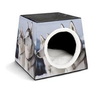 FODPAND Husky Dogs Cat Bed Cave for Small Dog Cat House 3-in-1 Foldable Cats Beds with Removable Washable Cushioned Pillow Covered Cave Pet Tents with Non-Slip Bottom