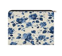 FodPand Indigo Flower Pattern Travel Makeup Bag, Aesthetic Portable Cosmetic Bags with Zipper, Makeup Pouch, Cute Travel Toiletry Bag Skincare Bags for Women