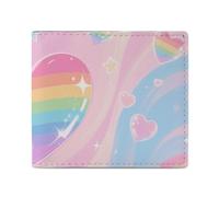 FodPand Iridescent Love Heart Stars Pattern Bifold Wallet for Men Women, 4.3"x3.7" Compact Leather Wallet with ID Window & Coin Pocket, Slim Minimalist Card Holder for Daily Carry & Travel