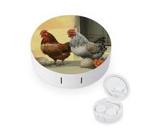 FodPand Italian Chickens Contact Lens Case Portable Contact Lens Applicator Removal Tool Kit Cute Round Eyeglass Cases with Mirror for Daily Vision Care And Outdoor Use