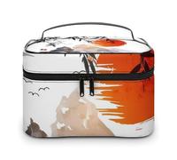 FodPand Japanese Bamboo Sun Makeup Bag,Portable Large Capacity Travel Cosmetic Bag Adjustable Lightweight Hand-held Makeup Box for Women Daily Use