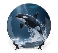 FodPand Killer Whale Bone China Decorative Plate with Display Stand Porcelain Wall Hanging Plate for Home Office Decor Elegant Round Ceramic Plates for Home Decor & Gift Idea 7inch