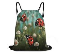 FodPand Ladybug Landscape Drawstring Backpack Gym Trip Cinch Sack for Unisex Waterproof Shoe Bags for Travel Honeycomb Fabric Drawstring Bag 16x 20 Inch for Swimming Beach