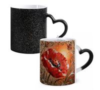 FodPand Ladybug Petal Color Changing Mugs Heat Sensitive Ceramic Coffee Mugs Funny Temperature Changing Mug Novelty Magic Cup Gift for Coffee Lover 11 Oz