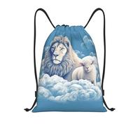 FodPand Lamb with A Lion On The Clouds Drawstring Backpack Sports Gym Sackpack Waterproof Swim Bag Men Women Draw String Bag, Black, S