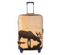 FodPand Landscape Moose in the River Travel Luggage Cover Elastic Suitcase Cover Protector Anti-Scratch Luggage Protector Universal Washable Travel Sleeve Baggage Case Fits 18-32 Inch Suitcase, Black