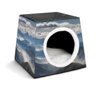 FODPAND Landscape with Mountains and Clouds Cat Bed Cave for Small Dog Cat House 3-in-1 Foldable Cats Beds with Removable Washable Cushioned Pillow Covered Cave Pet Tents with Non-Slip Bottom