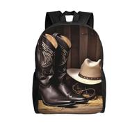 FodPand Laptop Backpack Large Capacity Carry On Backpack for Men Women Business Work Bag Gold White Butterflies Black Casual Daypack, Cowboy Black Hat Western Boots, One Size, Travel Backpacks