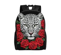 FodPand Laptop Backpack Large Capacity Carry On Backpack for Men Women Business Work Bag Green Tree Casual Daypack, Funny Red Rose Flower and Cheetah, One Size, Travel Backpacks