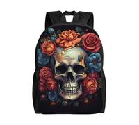 FodPand Laptop Backpack Large Capacity Carry On Backpack for Men Women Business Work Bag Pastel Floral Pattern Casual Daypack, Skull Surrounded By Flowers, One Size, Travel Backpacks