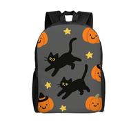 FodPand Laptop Backpack Large Capacity Carry On Backpack for Men Women Business Work Bag Retro Cassette Tape Casual Daypack, Pumpkin and Black Cat, One size