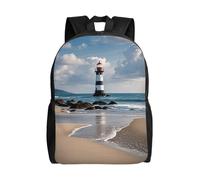FodPand Laptop Backpack Large Capacity Carry On Backpack for Men Women Business Work Bag Truck in Snow Casual Daypack, Sea Lighthouse Sandbeach, One Size, Travel Backpacks