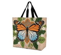 FodPand Large Tote Bag for Women - Foldable Reusable Grocery Bags Heavy Duty Boho Mandala Butterfly Shopping Bag with Handle