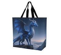 FodPand Large Tote Bag for Women - Foldable Reusable Grocery Bags Heavy Duty Cool Blue Dragon Shopping Bag with Handle
