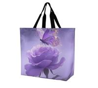 FodPand Large Tote Bag for Women - Foldable Reusable Grocery Bags Heavy Duty Glitter Butterfly Shopping Bag with Handle