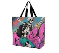 FodPand Large Tote Bag for Women - Foldable Reusable Grocery Bags Heavy Duty Skateboard Skeleton Skull Shopping Bag with Handle