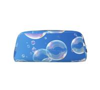 FodPand Leather Makeup Bag for Purse Travel, bubbles blue sky Pencil Case Zipper Toiletry Bag Small Cosmetic Bag, Silver, One size