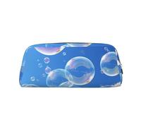 FodPand Leather Makeup Bag for Purse Travel, bubbles blue sky Pencil Case Zipper Toiletry Bag Small Cosmetic Bag, Gold, One size