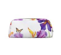 FodPand Leather Makeup Bag for Purse Travel, Iris Flower Butterfly Pencil Case Zipper Toiletry Bag Small Cosmetic Bag, Gold, One size
