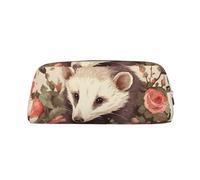 FodPand Leather Makeup Bag for Purse Travel, Opossum and Roses Pencil Case Zipper Toiletry Bag Small Cosmetic Bag, Gold, One size