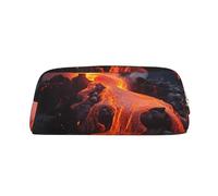 FodPand Leather Makeup Bag for Purse Travel, Red Hot Lava from Kilauea Volcano Pencil Case Zipper Toiletry Bag Small Cosmetic Bag, Gold, One Size