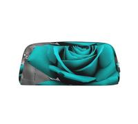 FodPand Leather Makeup Bag for Purse Travel, Teal Grey Rose Pencil Case Zipper Toiletry Bag Small Cosmetic Bag, Silver, One size