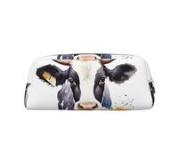 FodPand Leather Makeup Bag for Purse Travel, Watercolor Cow And Daisy Flower Pencil Case Zipper Toiletry Bag Small Cosmetic Bag, Silver, One size
