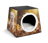 FODPAND Leaves and White Dog Cat Bed Cave for Small Dog Cat House 3-in-1 Foldable Cats Beds with Removable Washable Cushioned Pillow Covered Cave Pet Tents with Non-Slip Bottom