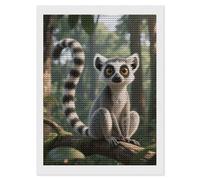 FodPand Lemurs in The Jungle 5D Diamond Painting Kits for Adults Beginners Full Drill Round Diamond Dots Pictures Gem Art Supplies for Home Wall Room Decoration DIY Craft Set Gift 12x16