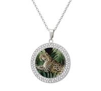 FodPand Leopard Palm Leaf Necklaces for Women Round Pendant Necklace Charm Coin Pendant Elegant Circle Diamond Necklace Disc Necklace Disk Dainty Necklaces Fashion Jewelry, One Size, Metal, No