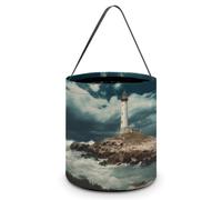 FodPand Lighthouse Seaside Halloween Trick Or Treat Bag Reusable Candy Tote | Reinforced Polyester, Collapsible & Machine Washable, 8x8" Spacious, Wide Handles for Small Hand, Reusable Year After Year