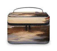 FodPand Lighthouse Waves Makeup Bag with Makeup Brush Compartment Cosmetic Bag with Handle And Zipper Portable Organizer Bag for Daily, Camping, Traveling, Hotel