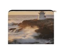 FodPand Lighthouse Waves Travel Makeup Bag, Aesthetic Portable Cosmetic Bags with Zipper, Makeup Pouch, Cute Travel Toiletry Bag Skincare Bags for Women