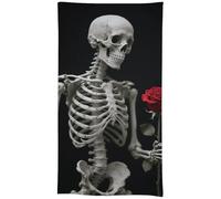 FodPand Linen Rectangle Tablecloth 55"x110" - Washable Heavy Duty Table Cover Skeleton Holding A Red Rose Tablecloth Stain Resistant Farmhouse Table Cloth for Dining Tables, Picnic, Party