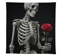 FodPand Linen Rectangle Tablecloth 55"x55" - Washable Heavy Duty Table Cover Skeleton Holding A Red Rose Tablecloth Stain Resistant Farmhouse Table Cloth for Dining Tables, Picnic, Party