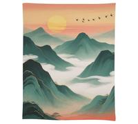 FodPand Linen Rectangle Tablecloth 55"x75" - Washable Heavy Duty Table Cover Green Mountains by Sunset Tablecloth Stain Resistant Farmhouse Table Cloth for Dining Tables, Picnic, Party