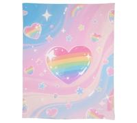 FodPand Linen Rectangle Tablecloth 55"x75" - Washable Heavy Duty Table Cover Iridescent Love Heart Stars Pattern Tablecloth Stain Resistant Farmhouse Table Cloth for Dining Tables, Picnic, Party